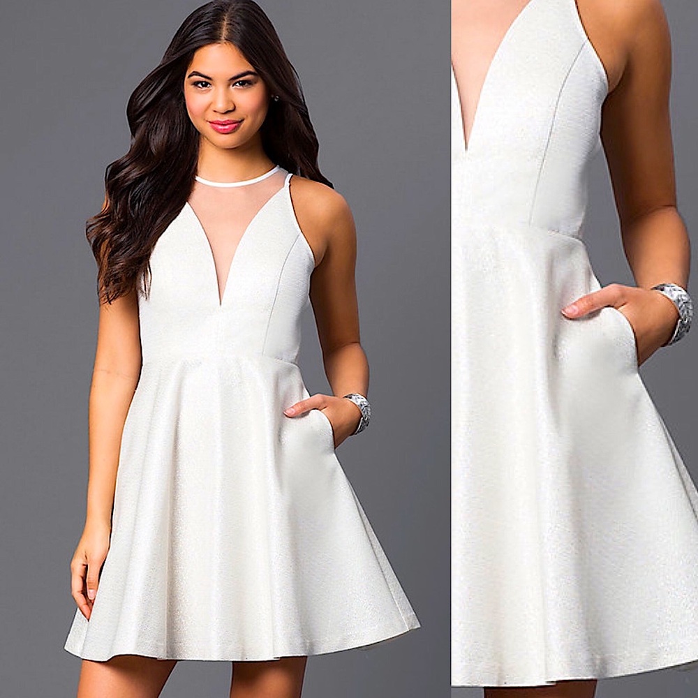 White & Metallic Silver Cocktail Dress